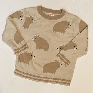 Cat & Jack Tan and Beige Bear Knit Pullover